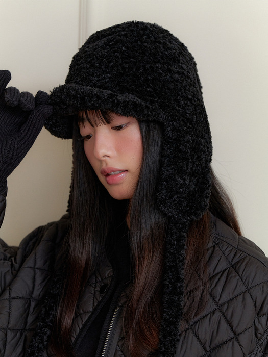 (+리본브로치) shearing boucle hug trooper hat