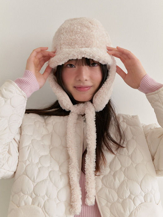 (+리본브로치) shearing boucle hug trooper hat