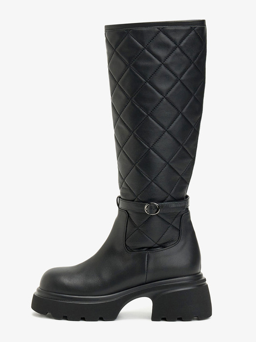 Quilted Belt Long Boots_Black