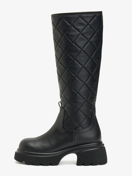 Quilted Belt Long Boots_Black