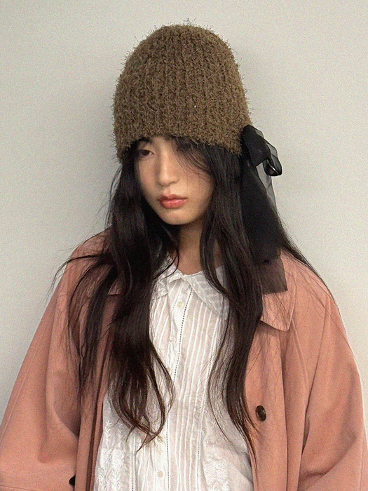 Furry Knit Beanie_Brown