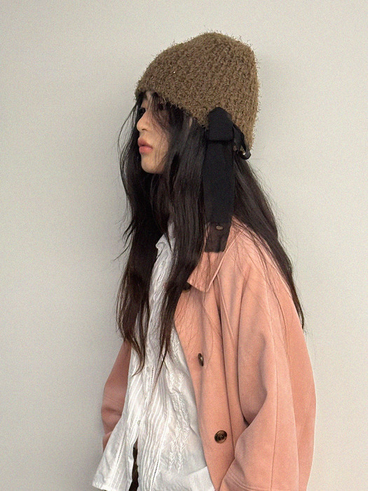 Furry Knit Beanie_Brown