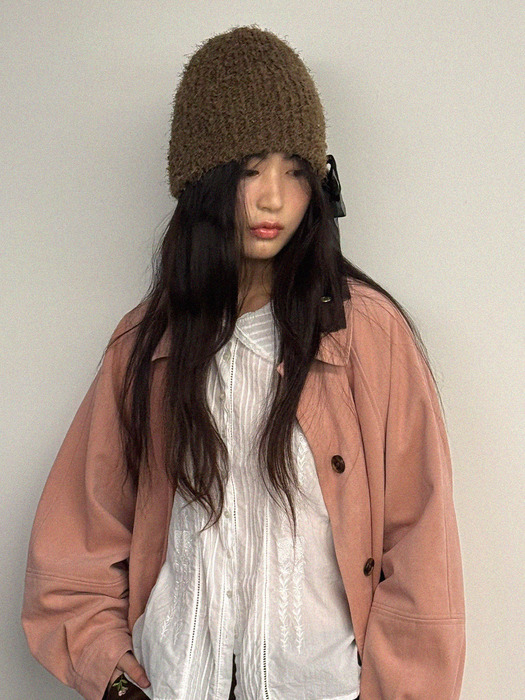 Furry Knit Beanie_Brown