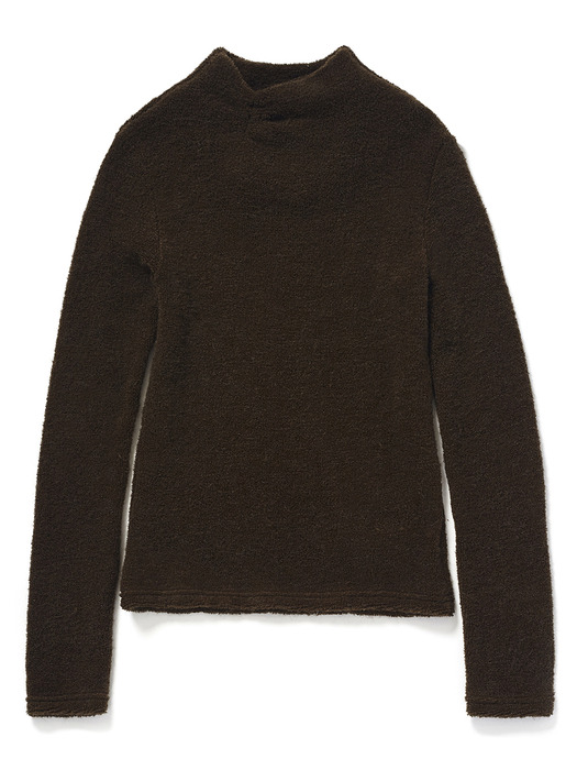 Shirring Turtleneck Top_BROWN