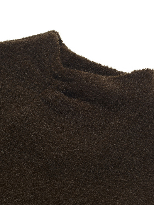 Shirring Turtleneck Top_BROWN