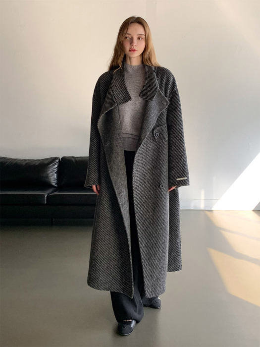 Herringbone Handmade Wool Long Coat_Gray