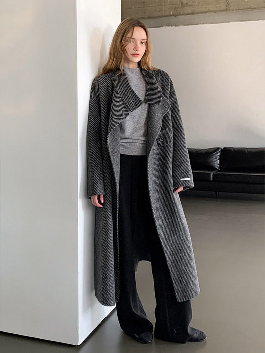 Herringbone Handmade Wool Long Coat_Gray