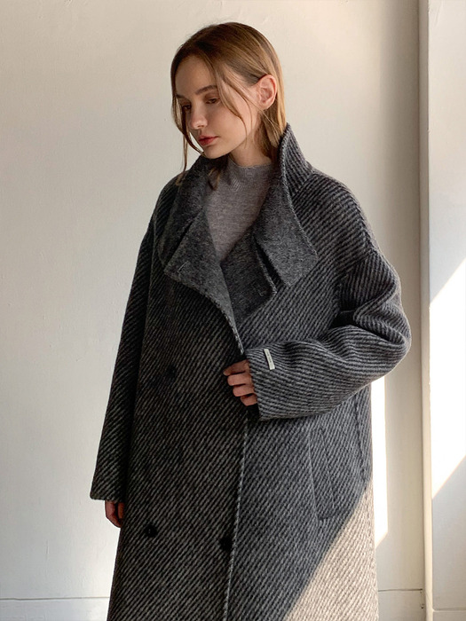 Herringbone Handmade Wool Long Coat_Gray