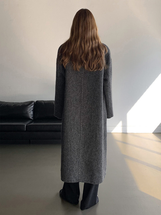 Herringbone Handmade Wool Long Coat_Gray