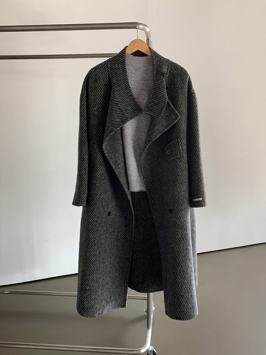 Herringbone Handmade Wool Long Coat_Gray