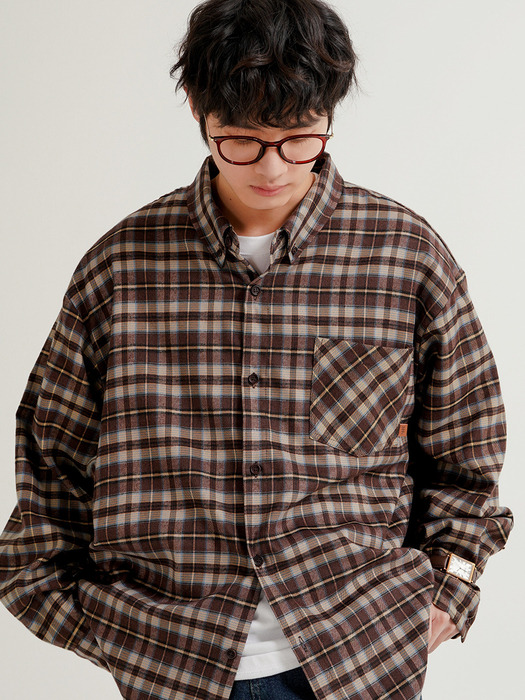 비 루즈핏 체크셔츠 브라운 MJLS7772