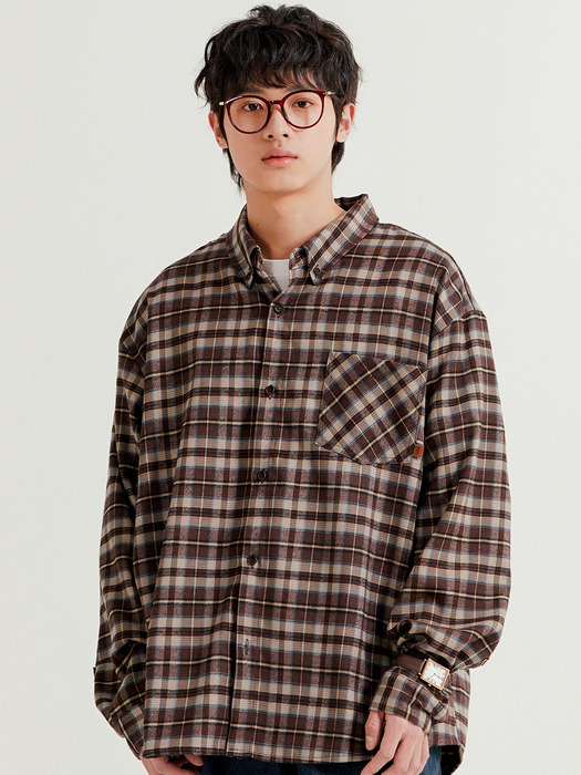 비 루즈핏 체크셔츠 브라운 MJLS7772