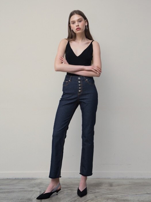 Button Fly Cropped Jeans (Navy)