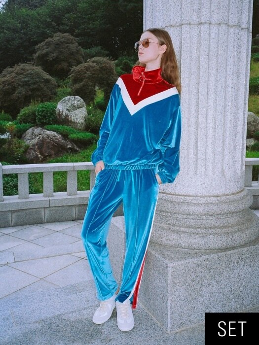 [SET] 0 3 velvet zip up top & track pants - SKY BLUE