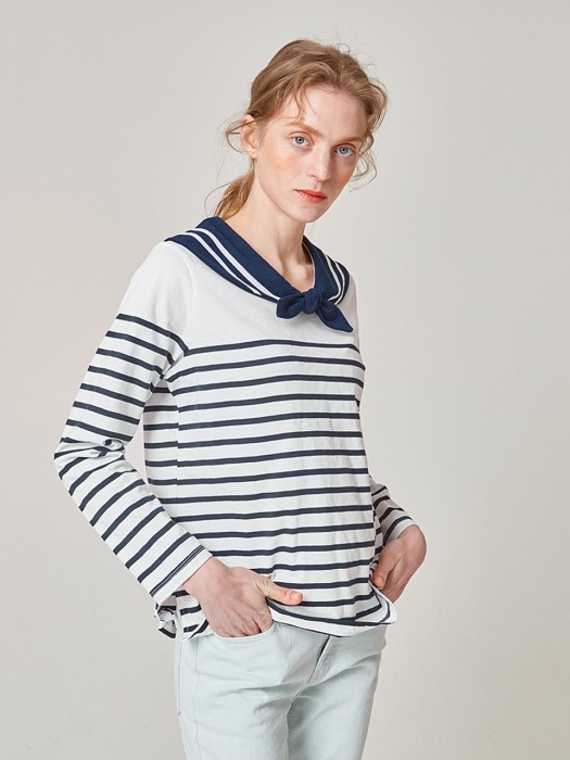 SAILOR COLLAR STRIPE T-NAVY STRIPE