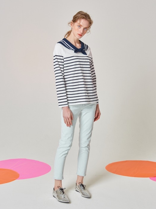 SAILOR COLLAR STRIPE T-NAVY STRIPE