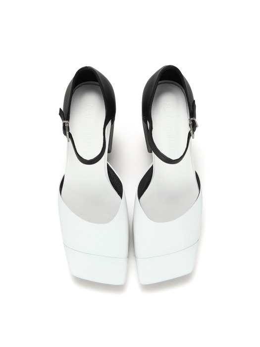 Squared Toe Mary Janes with Separated Platforms | White+Black
