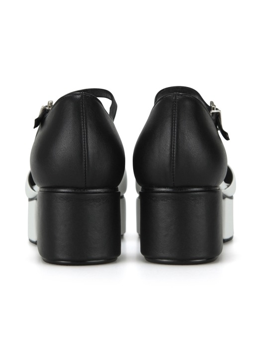 Squared Toe Mary Janes with Separated Platforms | White+Black
