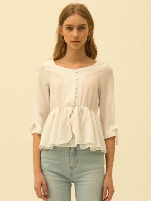 comos183 square neck flare blouse (white)