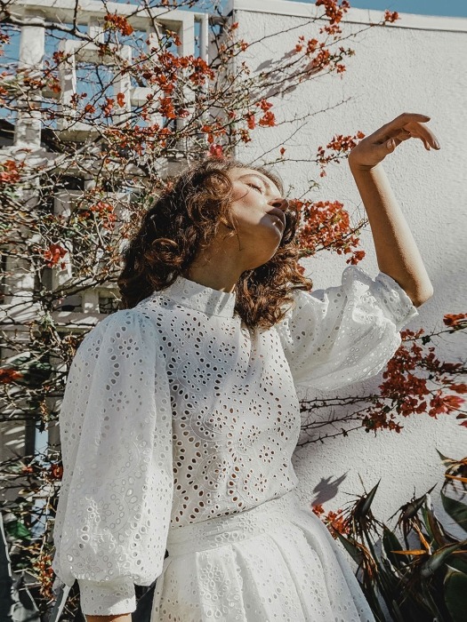 White Dylan Lace Puff Sleeve Top