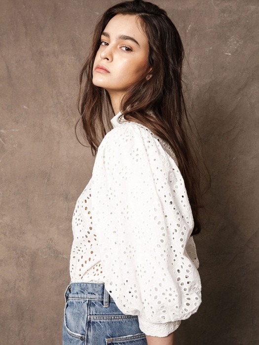 White Dylan Lace Puff Sleeve Top
