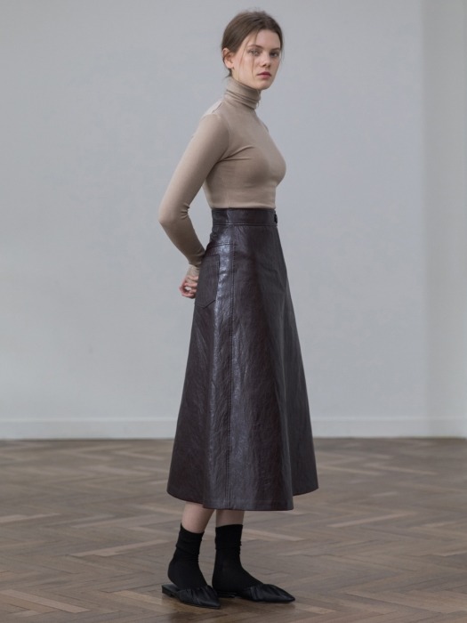 [19FW]A-line Faux Leather Skirt
