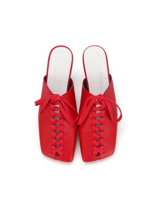 Squared Toe Lace up Mules | Red