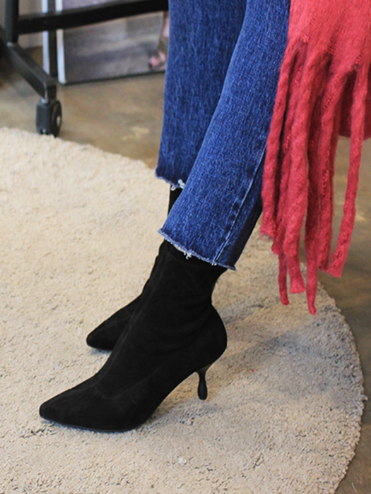 Suede Spandex Ankle Boots Black
