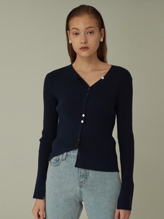 Asymmetry knit Cardigan - Navy