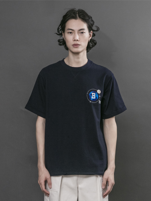 UNIVERSE LOGO CUTTING 1/2 T-SHIRTS NAVY