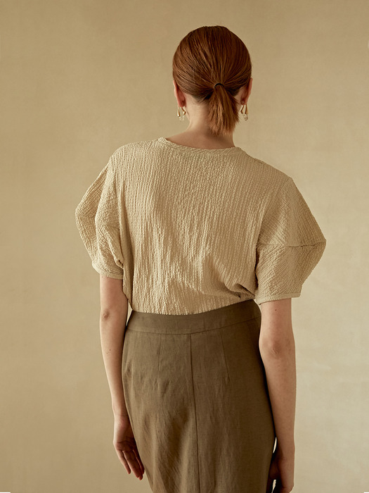 SEERSUCKER VOLUME PUFF T-SHIRTS BEIGE 