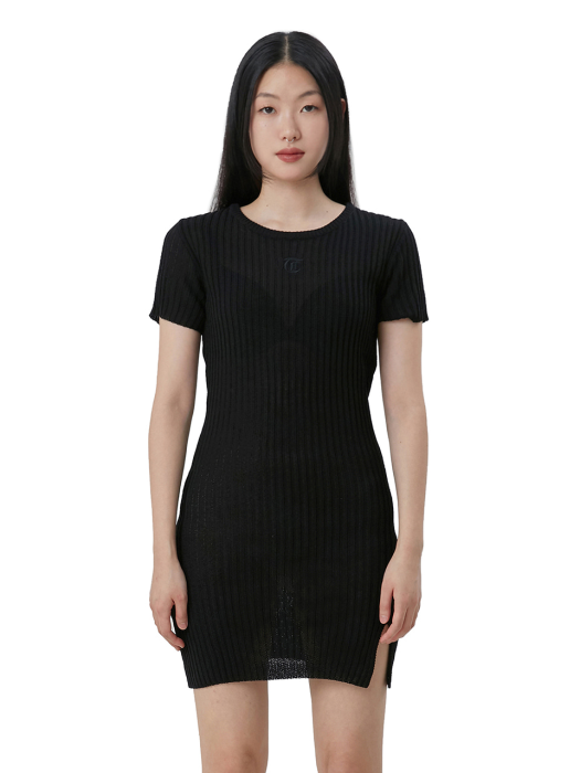 C EMBROIDERY KNIT DRESS_BLACK