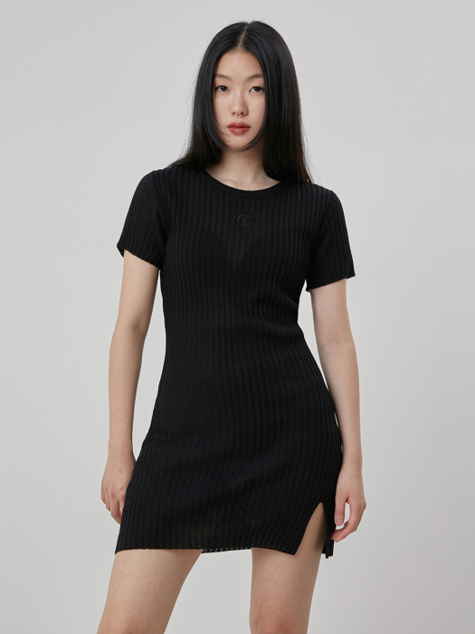 C EMBROIDERY KNIT DRESS_BLACK