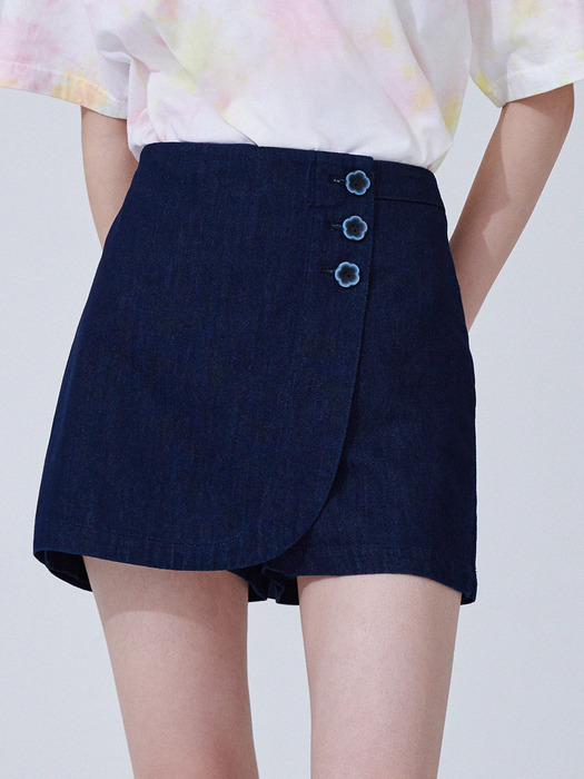 Rose Denim Skirt pants [DARK BLUE]