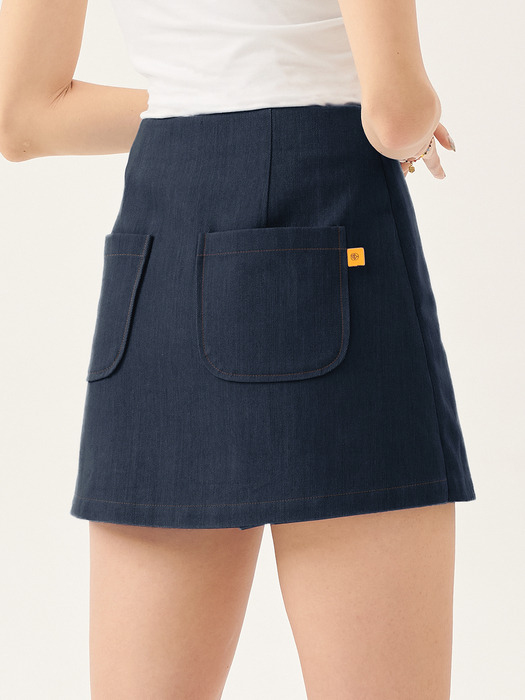 Rose Denim Skirt pants [DARK BLUE]