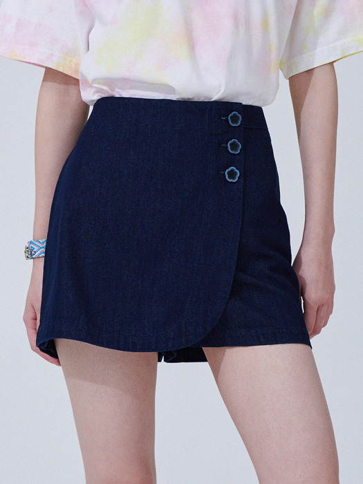 Rose Denim Skirt pants [DARK BLUE]