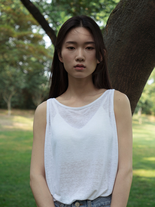 Sleeveless Linen Tee Shirt White / Beige
