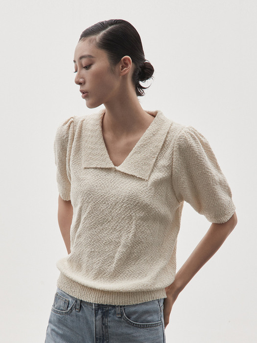 V. puff shirring knit (cream)