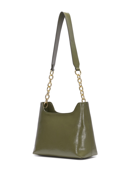 Wrinkle Leather Medium Bag in Olive_VX0AG0910