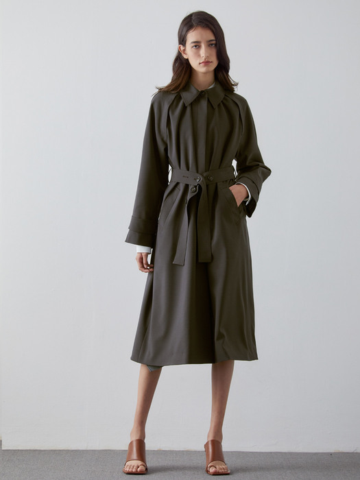 SHIRRING TRENCH COAT_KHAKI BROWN