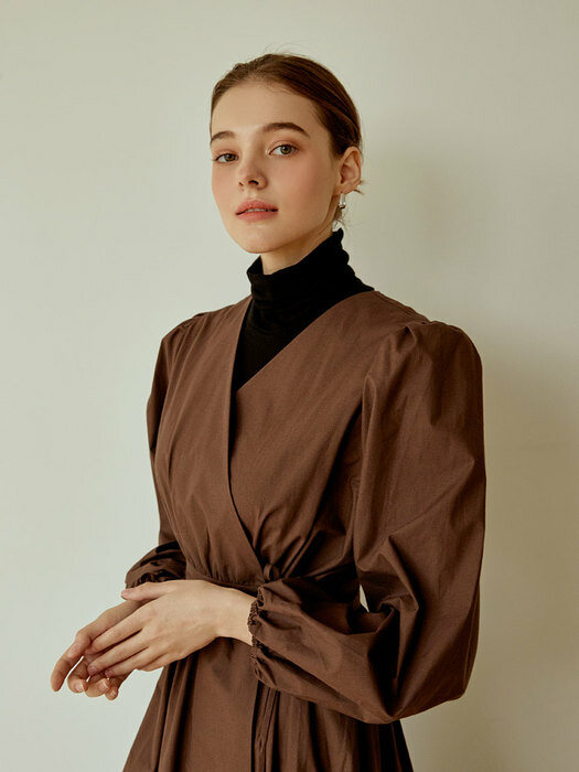 Puff V-neck Wrap Ops[BROWN]
