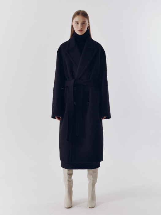 UNISEX OVERSIZED BELTED DOUBLE WOOL COAT BLACK_UDCO0F118BK