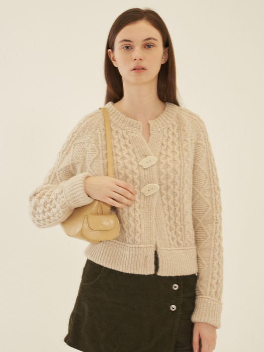 Two Button Cable Cardigan_Cream