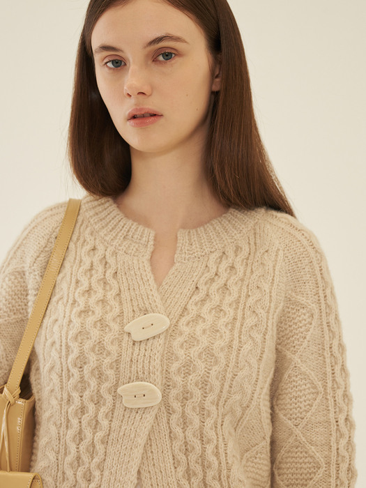 Two Button Cable Cardigan_Cream