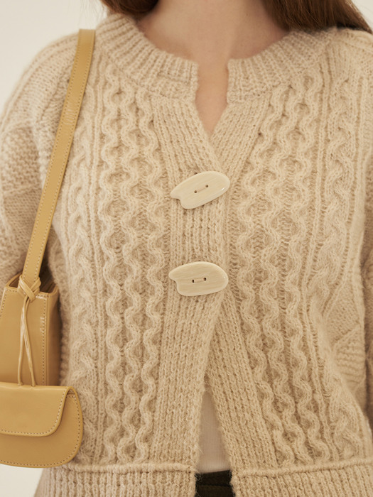 Two Button Cable Cardigan_Cream