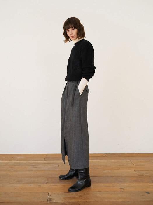 Skirt Harringbone Long Warm Gray