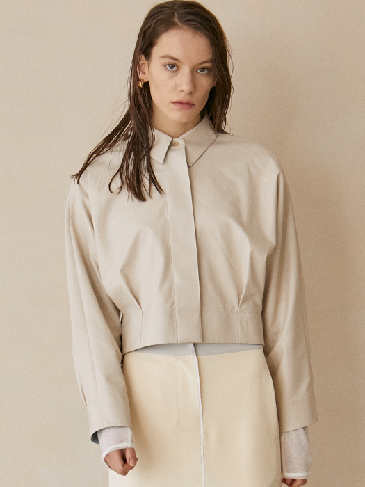 Nicky Eco-leather Cropped Shirt_Cream
