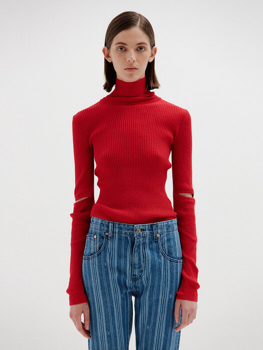 SOLLY Ribbed Knit Pullover - Red