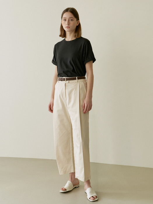 Cotton tuck pants - Cream