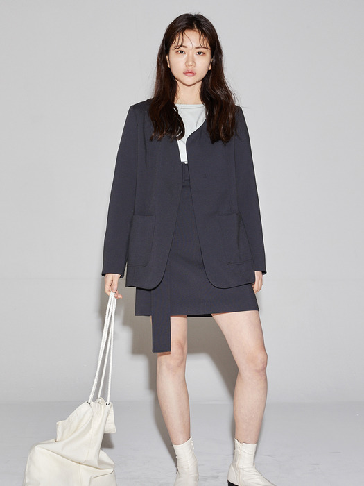 linen blended unbalance jacket _ charcoal